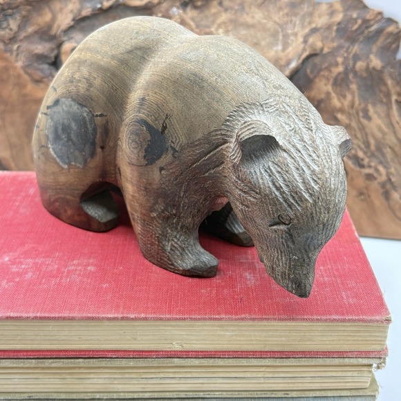 Large Hand Carved Art Bear Wildlife Ironwood Figurine 7.5